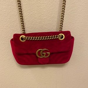 Authentic Red Velvet Gucci Marmont Chain Bag